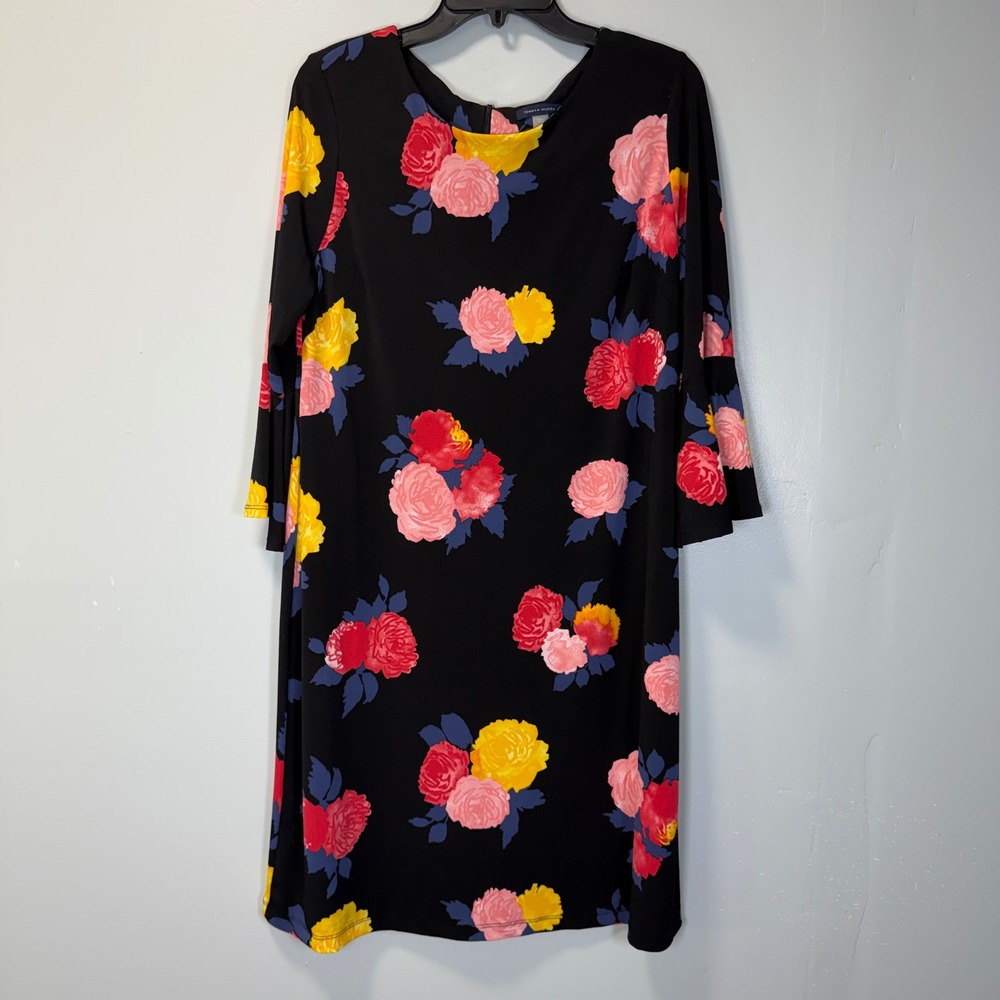 Tommy Hilfiger Floral Bell Sleeve Shift Dress Black Pink Yellow Size 12